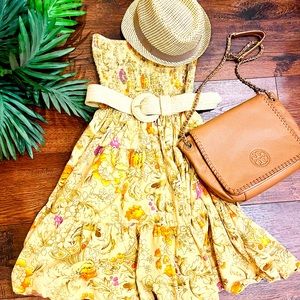 Beige with floral print strapless sun dress sz large